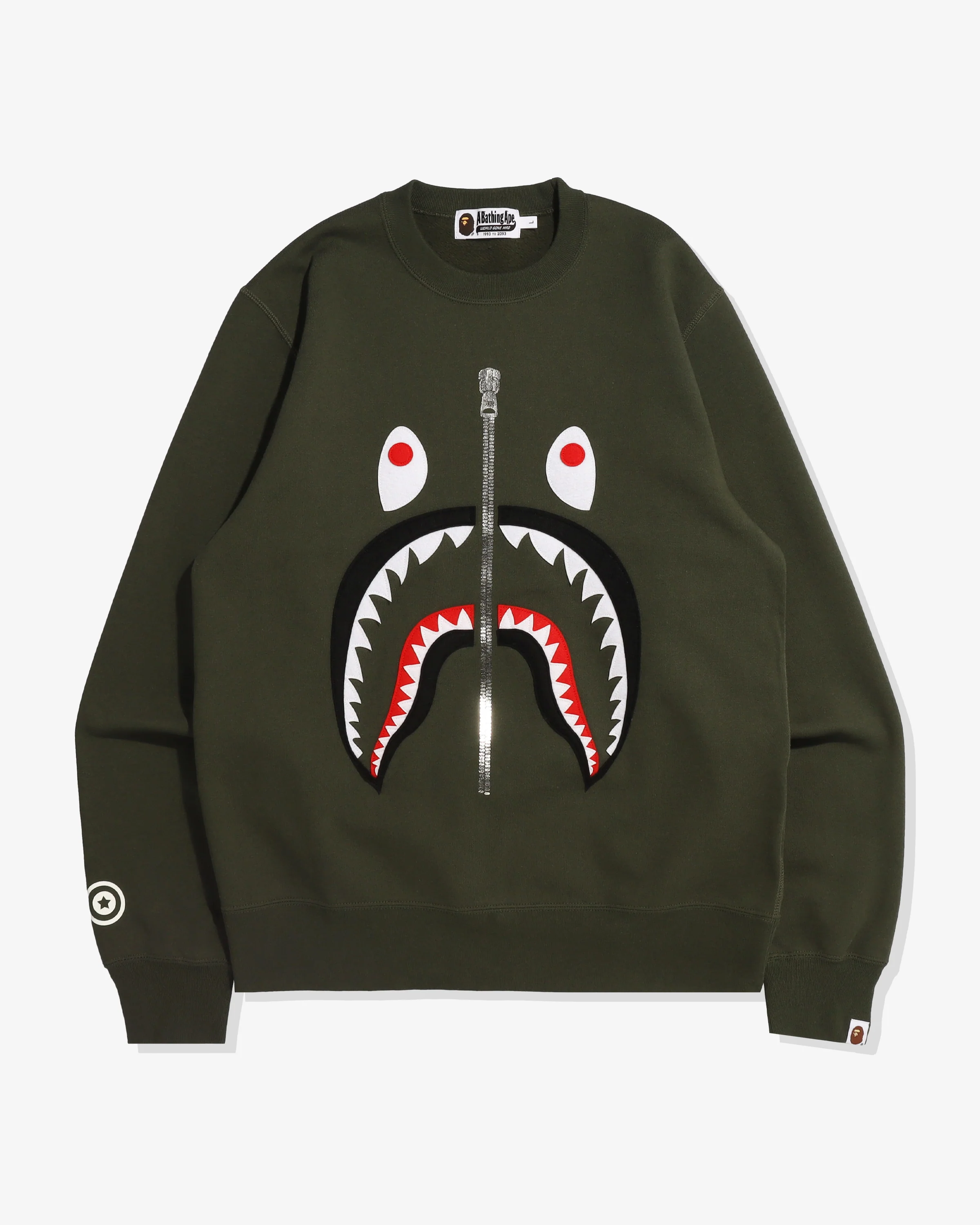 BAPE PATCHED SHARK CREWNECK - OLIVEDRAB